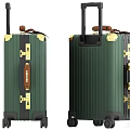 Vintage Green Suitcases With Gold Metal Hardware Brown Leather Handles Striped Surface And Rolling Wheels