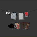 Outdoor Laundry Scene With Clothesline Hanging Clothes Small Boat Table And Chair