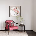New Chinese Style Casual Sofa New Chinese Style Single Sofa New Chinese Style Decorative Painting Vase Flower Art 3d model