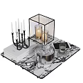 Elegant Decorative Ornament Set with Candelabra Glass Cloche Candles Ice Bucket Marble Tray and Books