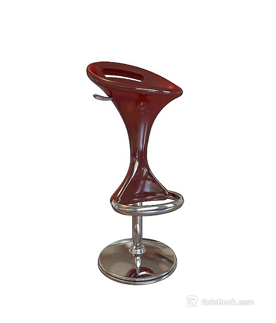 Red Modern Curved Bar Stool With Metal Base And Circular Footrest 3d model 