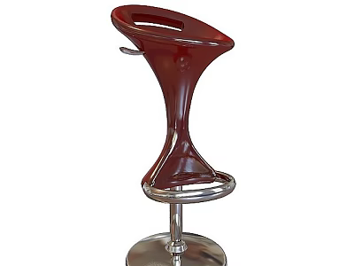 Red Modern Curved Bar Stool With Metal Base And Circular Footrest 3d model
