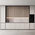 Modern Kitchen Cabinets With White Panels Black Frames Built in Oven And Countertop Lighting