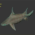 Light Brown Shark with Green Eyes in 3D Model on Dark Background