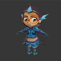 Cartoon 3D Game Movie Character With Red Glasses Brown Hair Blue Armor And Green Cape