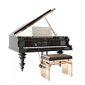 Elegant Steinway Sons Black Grand Piano With Open Lid Sheet Music And Wooden Bench