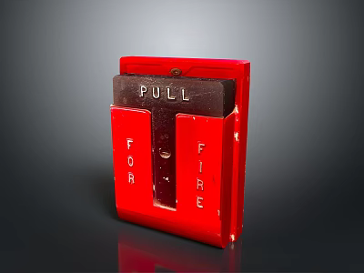 Red Fire Alarm Pull Station With FOB Label And Emergency Handle 3d model