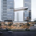 Modern Twin High Rise Office Building With Sky Bridge Glass Curtain Wall And Urban Surroundings