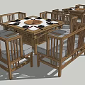 Chinese Style Wooden Dining Table Set With Square Table And Bench Seats 3d model