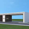 Aerial Planning of Modern Entrance Gate With White Structure Open Passage and Green Lawn
