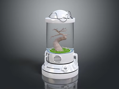 Modern Commercial Equipment Transparent Container With Small Tree Green Grass And Control Base 3d model
