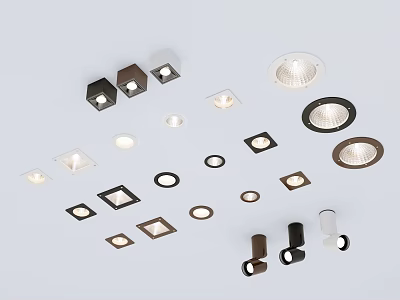 Various Downlights and Spotlights with Square Round Shapes for Modern Home Ceiling Lighting 3d model