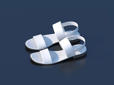 White Flat Sole Sandals With Simple Strap Design For Casual Daily Wear 3d model