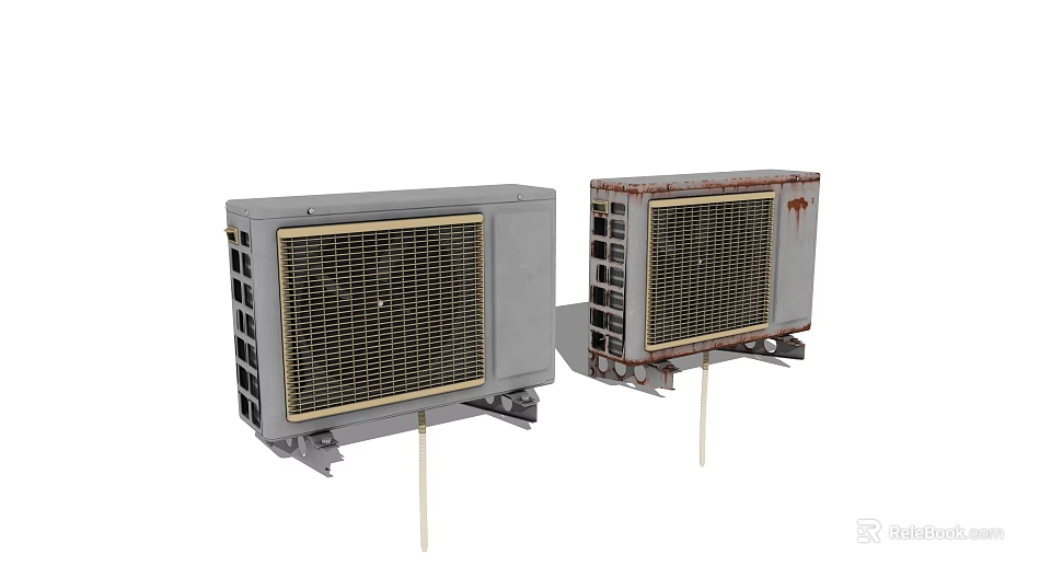 Air Conditioner Fans Modern and Rusted Models Side by Side 3d model