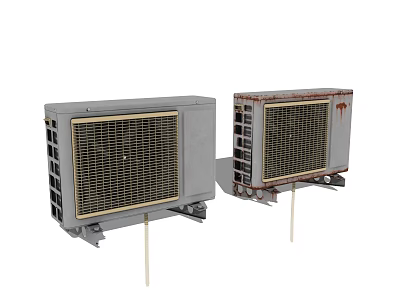 Air Conditioner Fans Modern and Rusted Models Side by Side 3d model