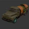 Old Style Tank Truck With Green Orange Body Vintage Design Headlights And Ladder