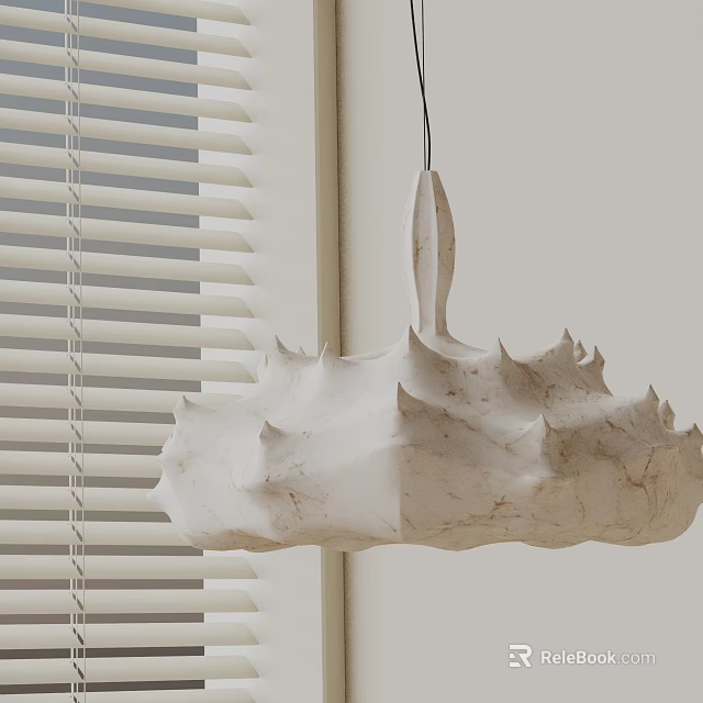 White Marble Texture Spiky Cloud Shaped Chandelier In Interior Near Window Blinds 3d model 