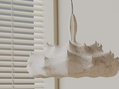 White Marble Texture Spiky Cloud Shaped Chandelier In Interior Near Window Blinds 3d model
