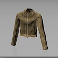 Brown Cropped Jacket With Suede Texture Front Zip Closure And Modern Stylish Design 3d model