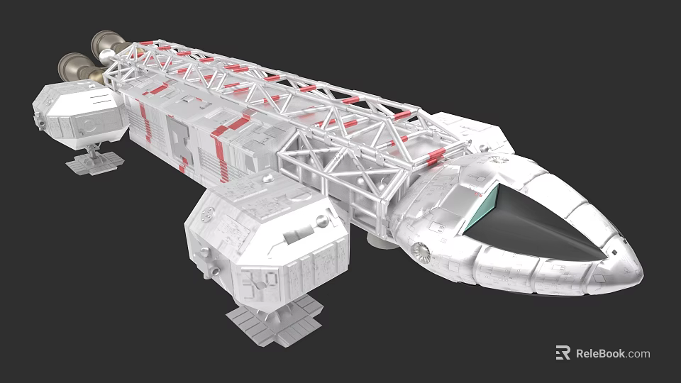 Futuristic SciFi Spaceship Model Featuring Metal Frame Cockpit Window And Thrusters 3d model
