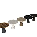Sleek Modern Dining Table With Round Wooden Striped Top And Black Glossy Base