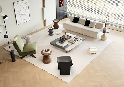 Combination Sofa Fabric Multi-Person Sofa Leather Sofa Chair Solid Wood Round Stool Square Coffee Table Creative Side Gold 3d model