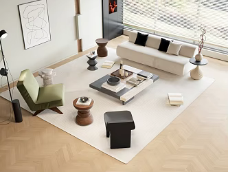 Combination Sofa Fabric Multi-Person Sofa Leather Sofa Chair Solid Wood Round Stool Square Coffee Table Creative Side Gold 3d model