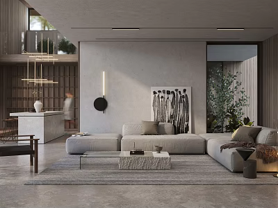 Modern Duplex Living Room Interior Design With Open Layout Sofa And Coffee Table 3d model