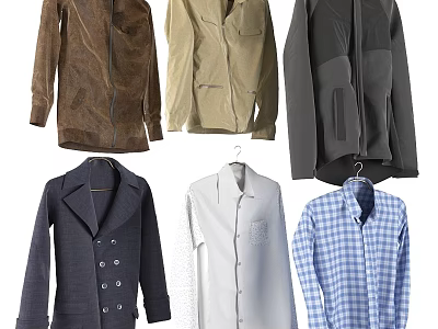 Stylish Clothing Collection With Jackets Shirts Double Breasted Coats Plaid Patterns And Solid Color Designs 3d model