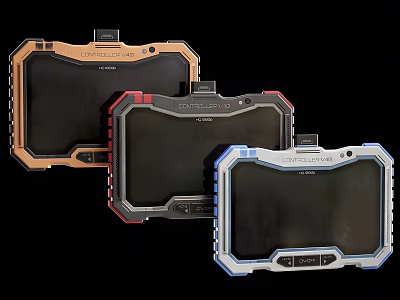 Weapon Controllers With Orange Red Blue Frames And CONTROLLER Brand Rugged Design Features 3d model