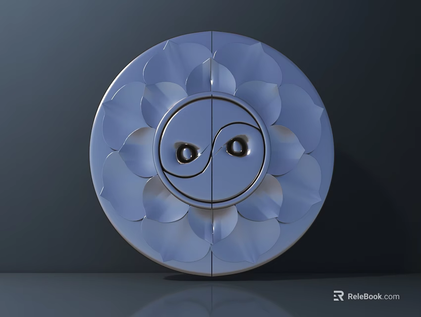 Elegant Circular Wall Decor with Lotus Petal Design and Yin Yang Symbol 3d model 