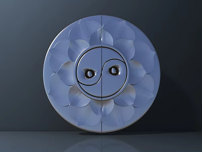 Elegant Circular Wall Decor with Lotus Petal Design and Yin Yang Symbol 3d model