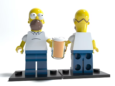 Building Block Simpsons Characters Toy Figures Holding Drink Facing Each Other 3d model