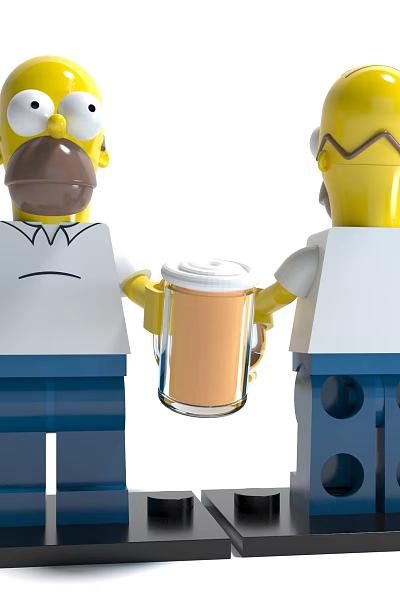 Building Block Simpsons Characters Toy Figures Holding Drink Facing Each Other 3d model