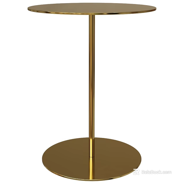 Gold Coffee Table With Slim Pillar And Round Base Design 3d model 