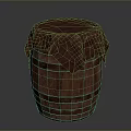 Traditional Striped Wooden Barrel With Red Cloth Cover For Home Storage Use