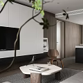 Elegant Modern Living Dining Room Interior With Leather Sofa Marble Coffee Table And Wooden Flooring
