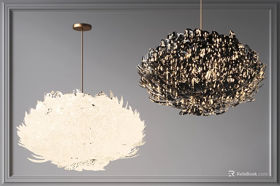 Modern White And Black Chandeliers With Feather Like Structure For Interior Decoration 3d model