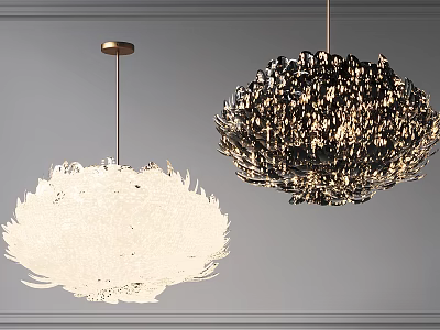 Modern White And Black Chandeliers With Feather Like Structure For Interior Decoration 3d model