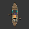 Minecraft Wooden Boat With Two Characters Rowing In Pixel Art Style