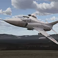 Fighter Jet Flying Over Mountainous Landscape With Cloudy Sky 3d model