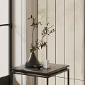 Black Cone Shaped Vase With Olive Branches On Small Table Minimalist Interior Decor Setup 3d model