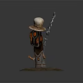 Mystical Totem Character With Old Hat Holding Large Key And Eye Patterns On Circular Base