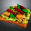 Avocado Toast Topped With Sautéed Mushrooms Red Chili Slices And Fresh Basil Leaves