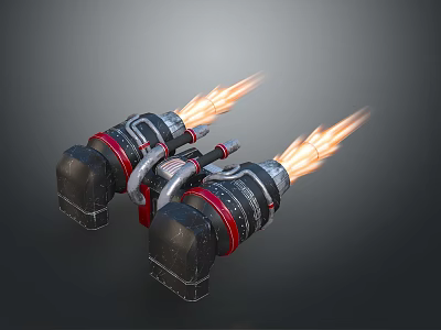 Rocket Propelled Weapon With Flaming Jets And Metallic Double Thrusters Design 3d model