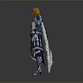 Fantasy Woman Character In Blue And White Detailed Armor With Golden Hair Standing Pose