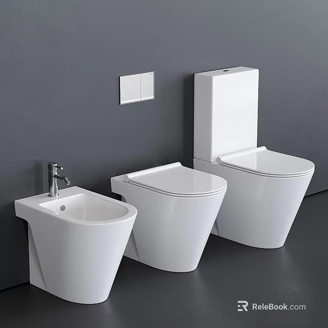 Modern White Toilet Design In Contemporary Bathroom With Matching Sink And Gray Walls 3d model 