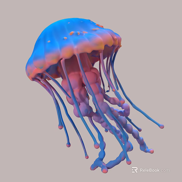 Vibrant Blue and Pink Jellyfish with Long Flowing Colorful Tentacles in Marine Life 3d model 