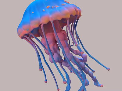 Vibrant Blue and Pink Jellyfish with Long Flowing Colorful Tentacles in Marine Life 3d model