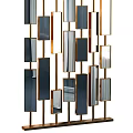 Modern Room Divider With Geometric Panels Gold Metal Frame And Black Silver Mirrored Accents